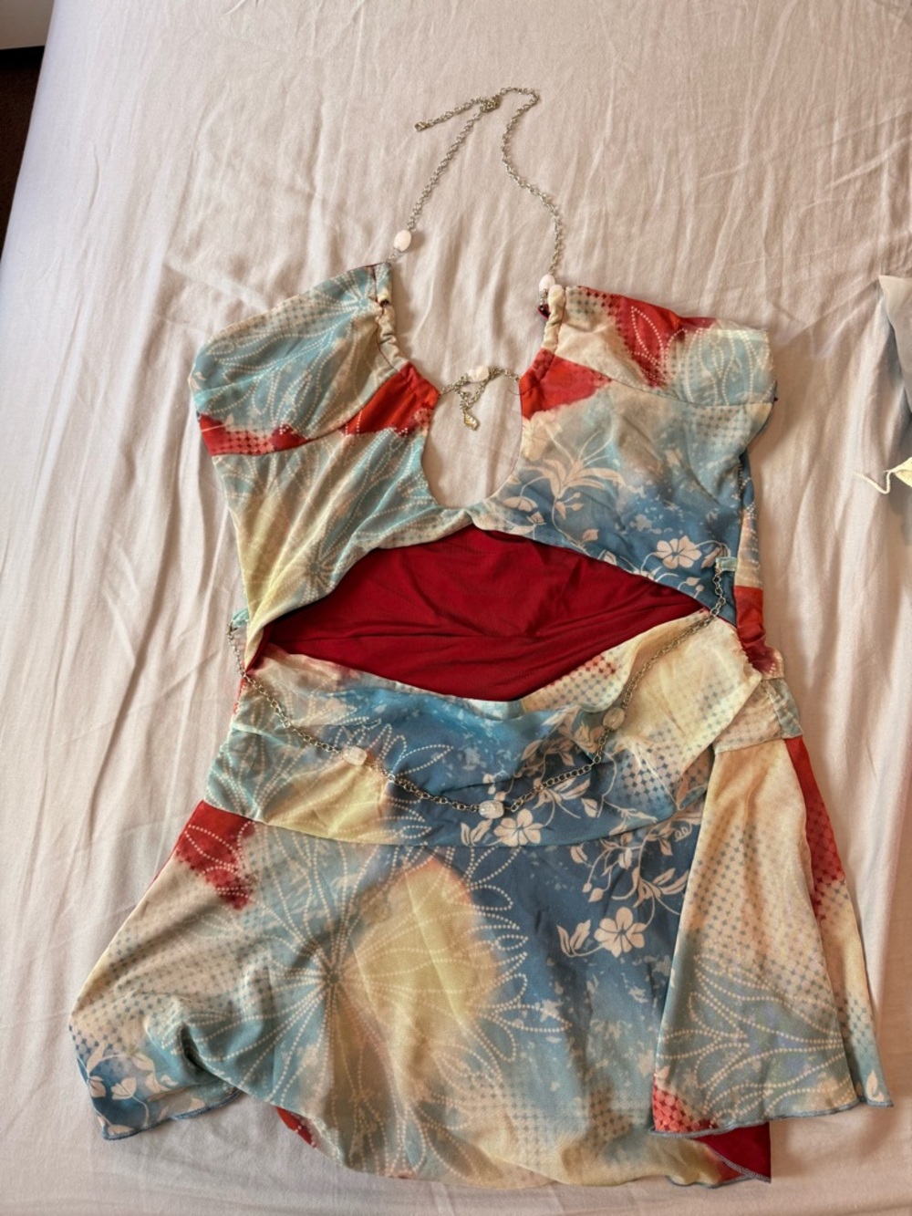 Multicolor Floral Cutout Women’s Dress with Red Lining